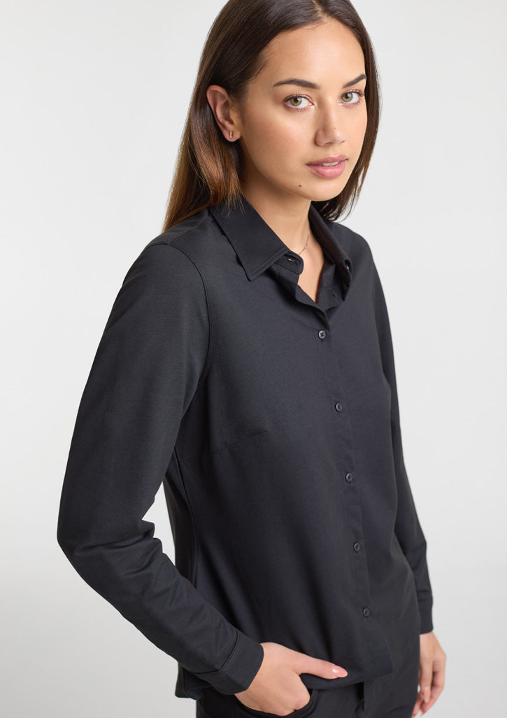 Biz Collection Womens Venture Long Sleeve Shirt BS2619LL in Black on model