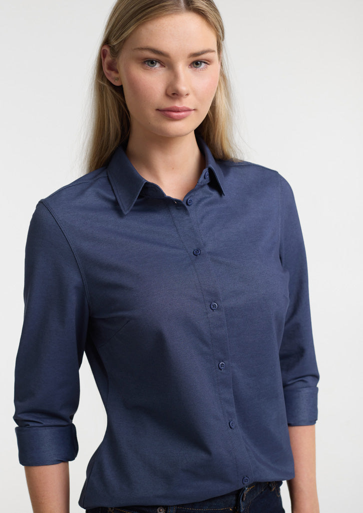 Biz Collection Womens Venture Long Sleeve Shirt BS2619LL in Denim Blue on model