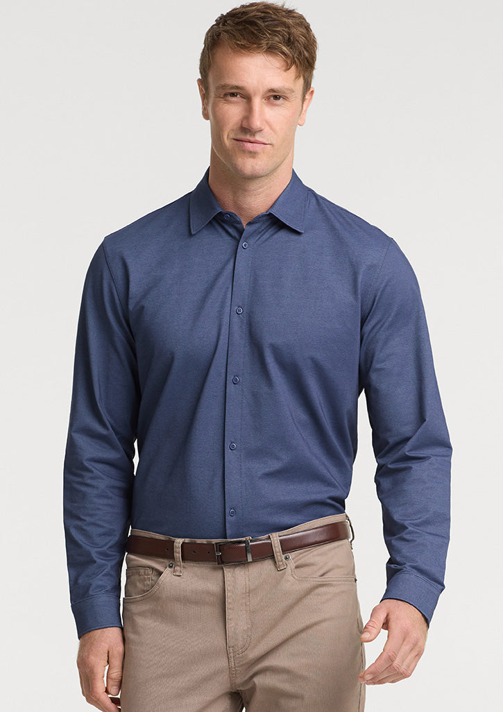 Biz Collection Mens Venture Long Sleeve Shirt BS2619ML in Denim Blue on model