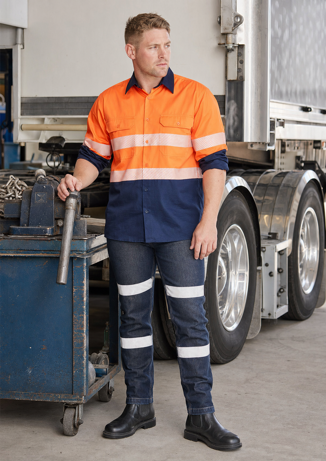 ZP907 Men’s Bio Motion Taped Stretch Jean in Denim for high-visibility workwear