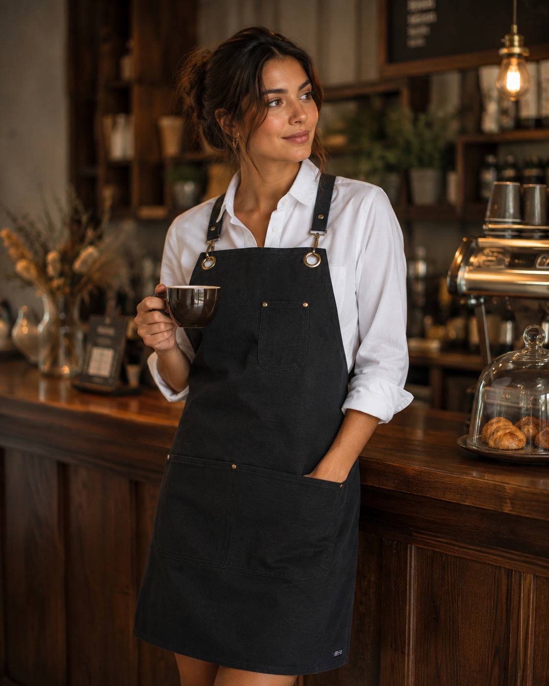 Brass Eyelet Canvas Apron with PU Strap