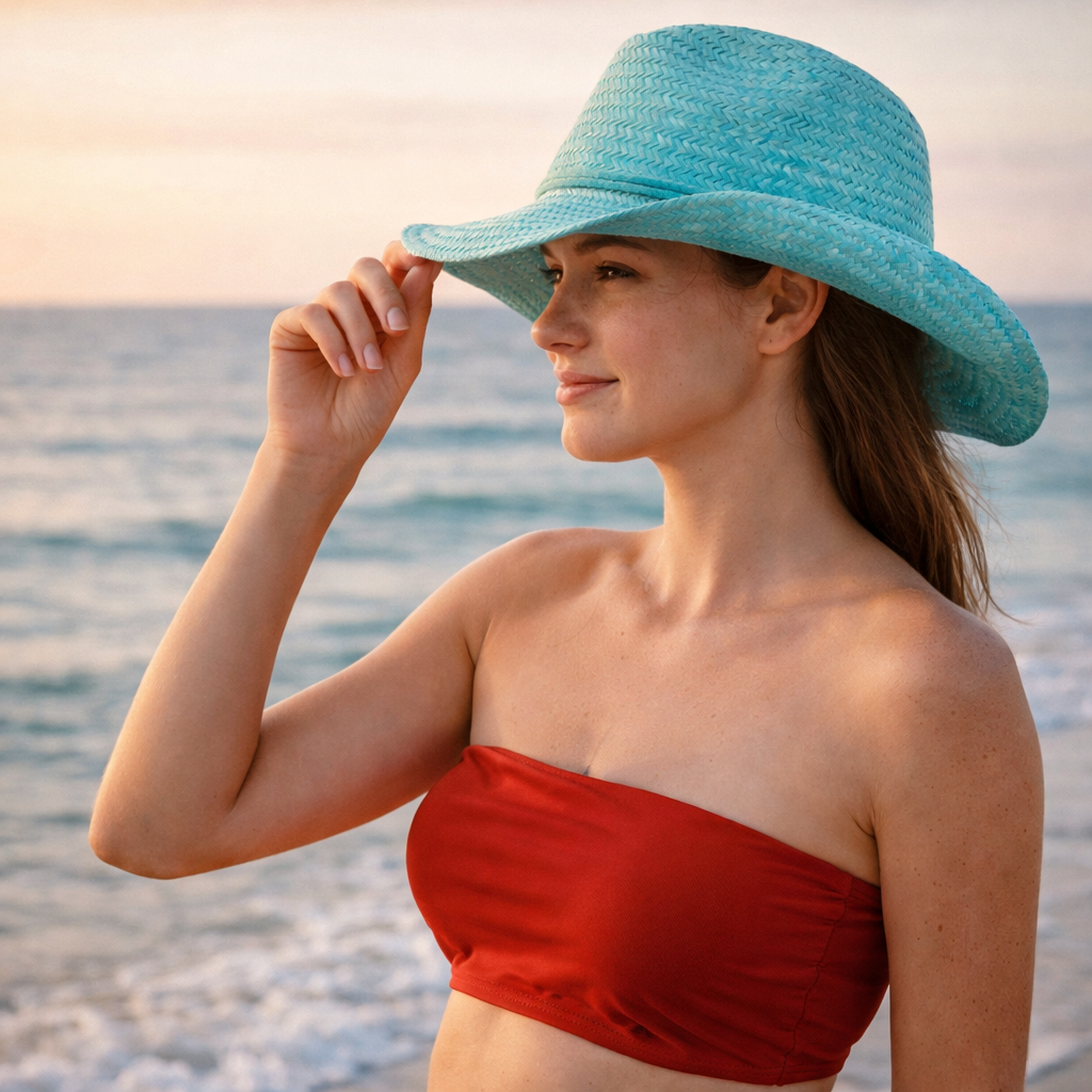Ladies Cowboy Straw light blue woven hat 50cm wide brim stock imprint