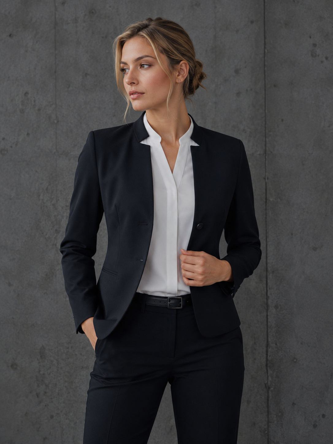 Comfort Wool Short Jacket with Reverse Lapel