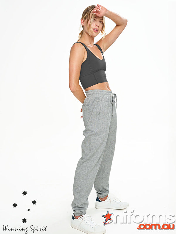 Gray heathered airlayed cvc sweat pants with drawstring waist and tapered cuffs perfect for work uniforms and workwear
