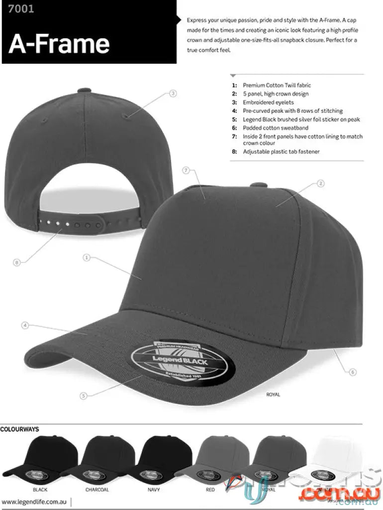 Gray A-Frame cap with adjustable closure featuring curved text design and centered layout