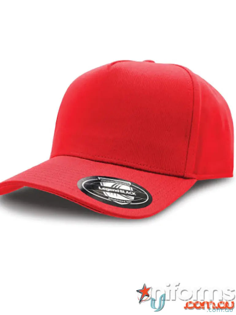 A-Frame Cap with red color and curved text design in a centered layout