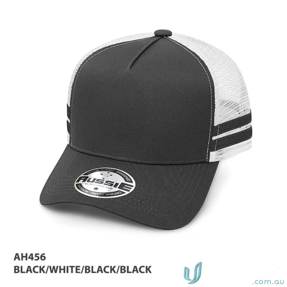 Black and white trucker hat perfect for work uniforms and casual workwear looks