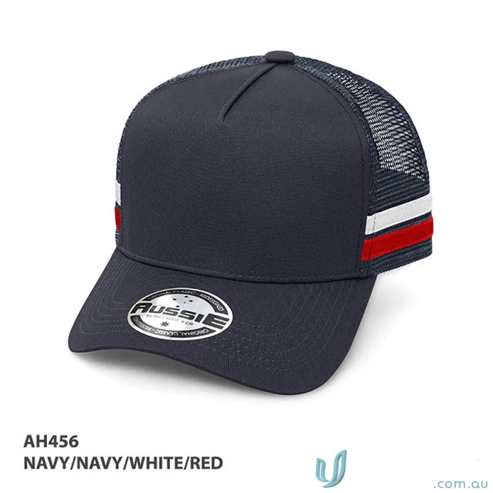Navy A-Frame Striped Trucker Cap perfect for workwear or casual uniforms