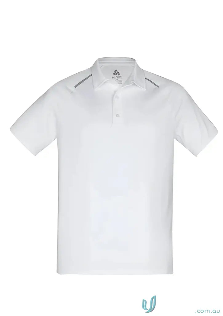 White short-sleeved polo from Academy Polo, perfect for cyber polo and biz cool™ style