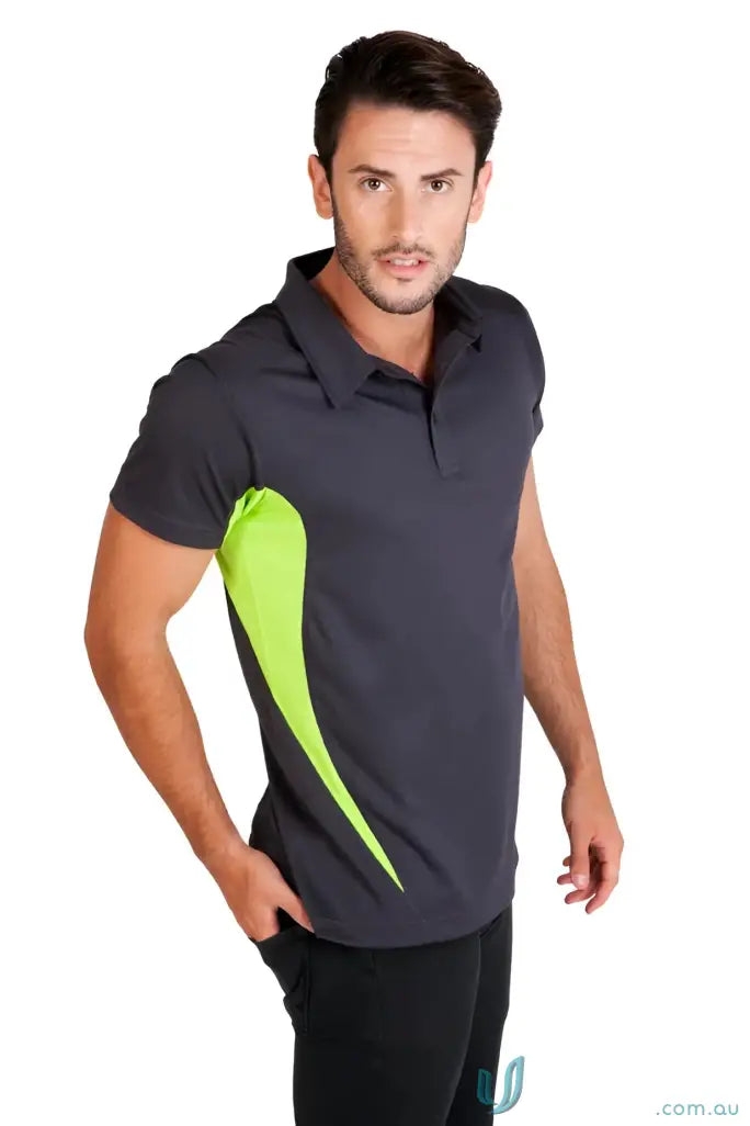 Gray and green Accelerator Polo shirt perfect for uniforms and workwear casual style