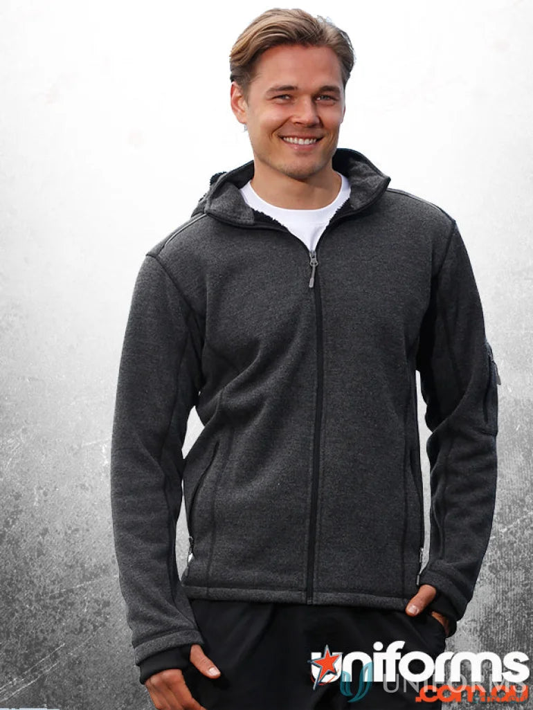 Gray hooded fleece jacket from JK41 ACLAND JACKET, perfect for a winning spirit in coral fleece