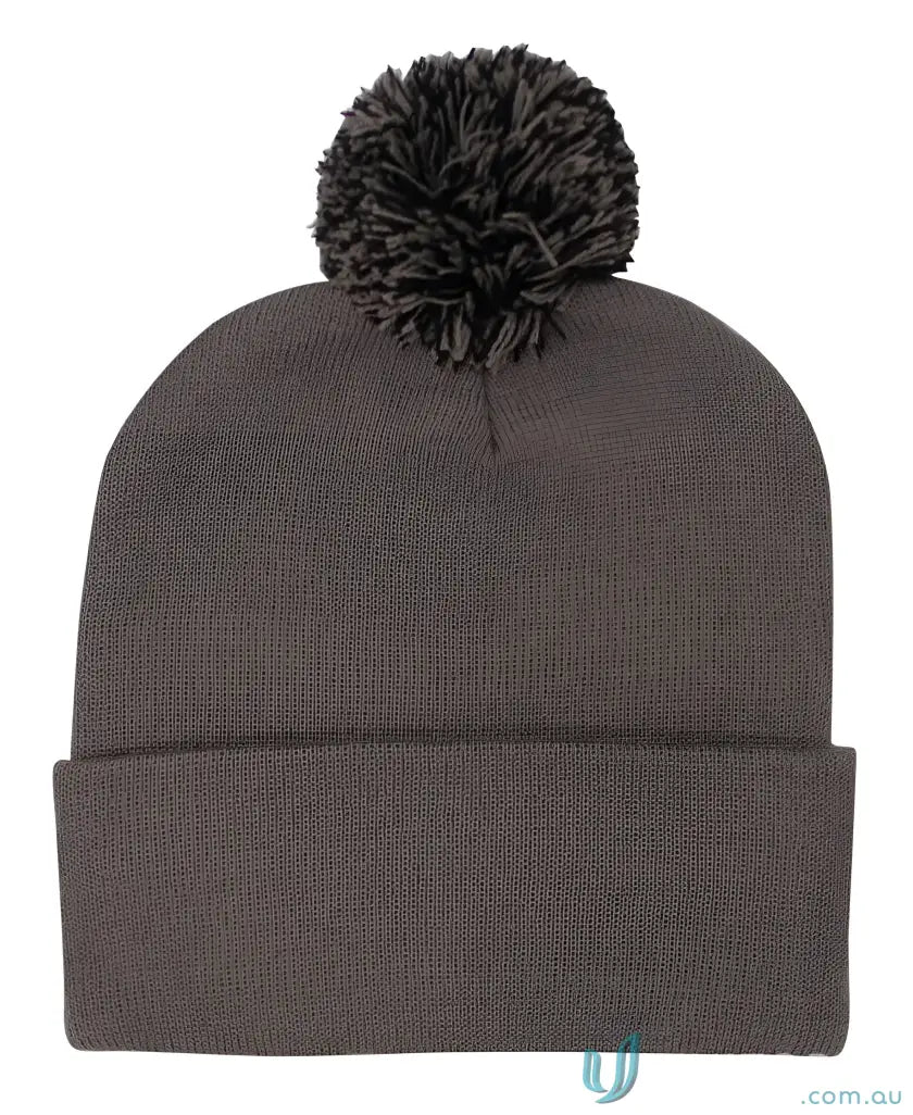 Gray Acrylic Beanie with Pom Pom for cozy winter style