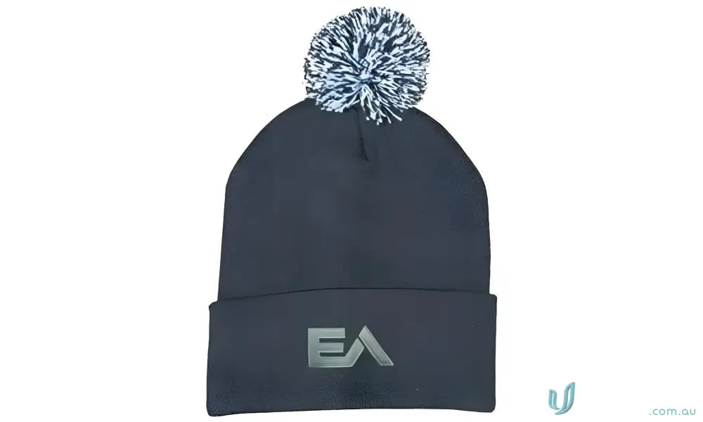 Dark knit acrylic beanie with pom pom for cozy winter style