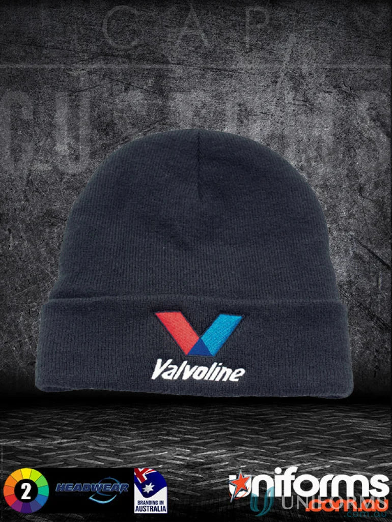 Dark knit Valvoline acrylic beanie with Thinsulate lining perfect for uniforms