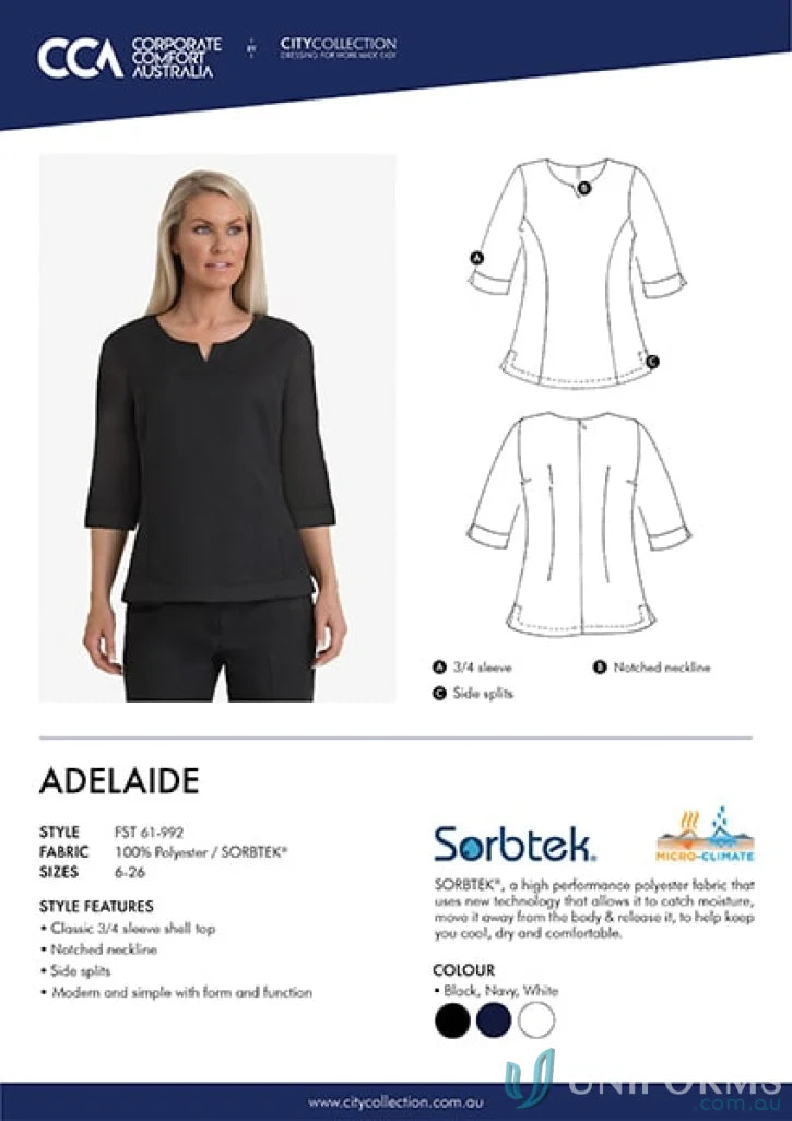 Women’s notched neckline shell top from Adelaide 3Qtr Shell collection, perfect for casual style