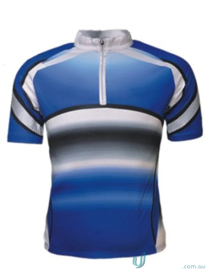 Blue and gray adult cycle jersey with reflective trim, model CT1465 adult cycle