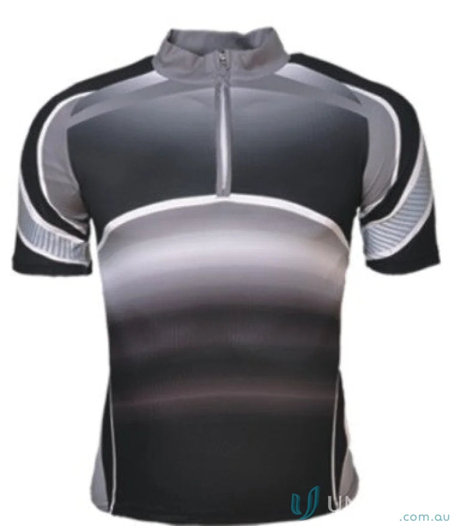 Gray and black gradient adult cycle jersey with zipper and reflective trim CT1465 adult cycle