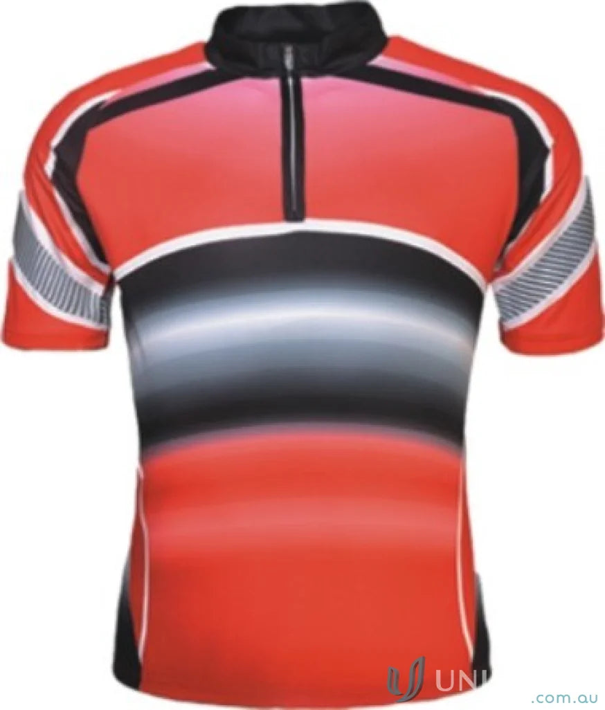 Red and black short-sleeved adult cycle jersey with reflective trim CT1465 adult cycle