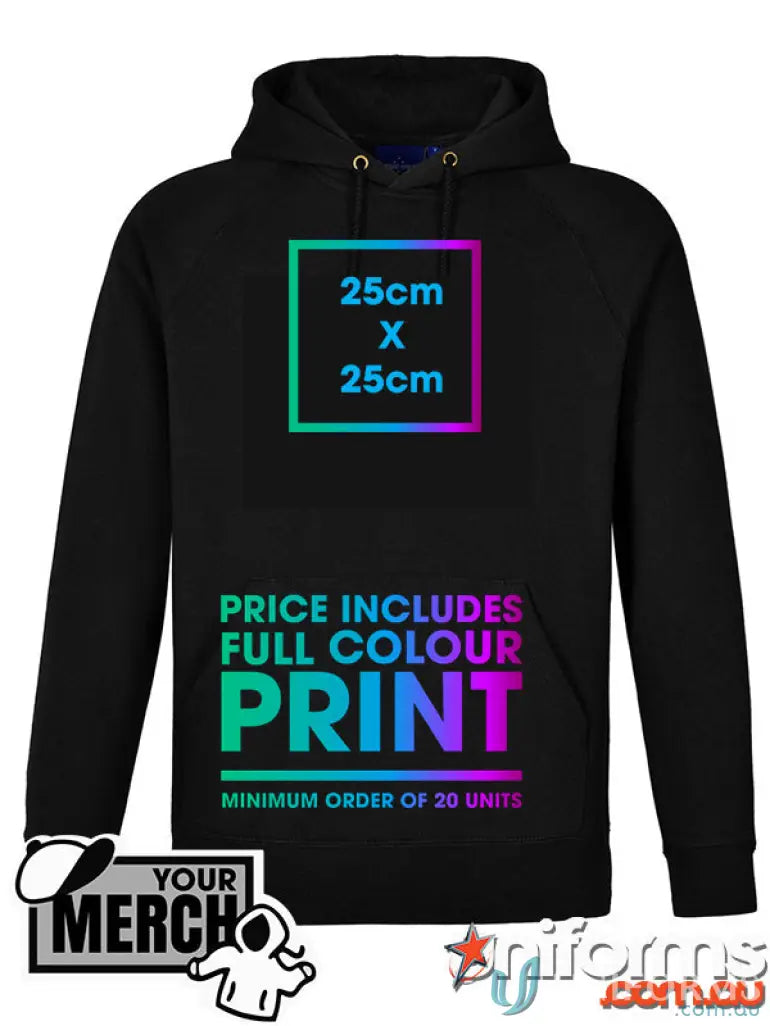 Fleecy black hooded sweatshirt from Adult Full Colour Print Hoodie collection perfect for workwear or uniforms