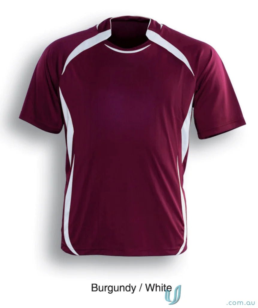 Burgundy and white short-sleeved sports jersey from Adult Performance Soccer Jersey, perfect for uniforms or workwear