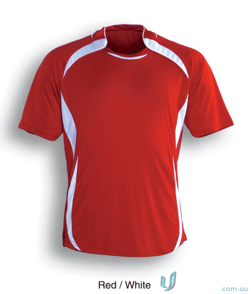 Red and white short-sleeved sports jersey for Adult Performance Soccer Jersey, perfect for uniforms