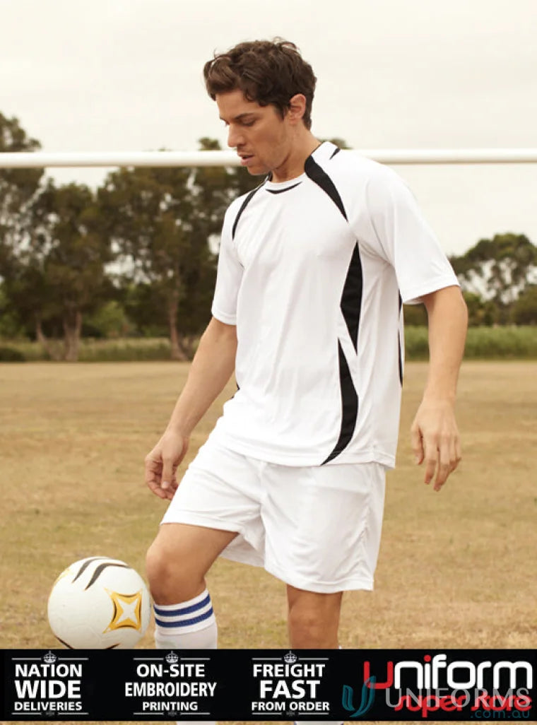 White and black sports jersey for adult performance soccer uniforms or workwear