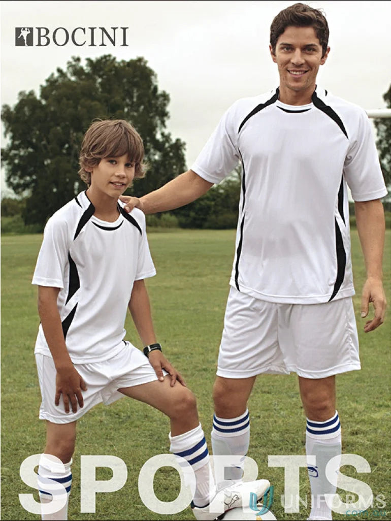 White and black soccer uniforms for adult sport jersey, perfect workwear or team gear