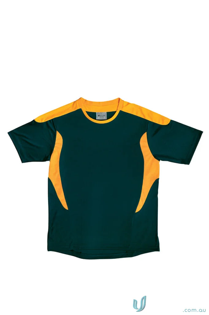 Dark green and gold adult soccer jersey tee shirt ideal for sports uniforms or workwear
