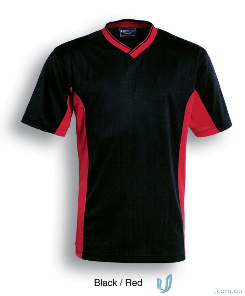 Black and red short-sleeved soccer panel jersey for Adults, stylish panel jersey look