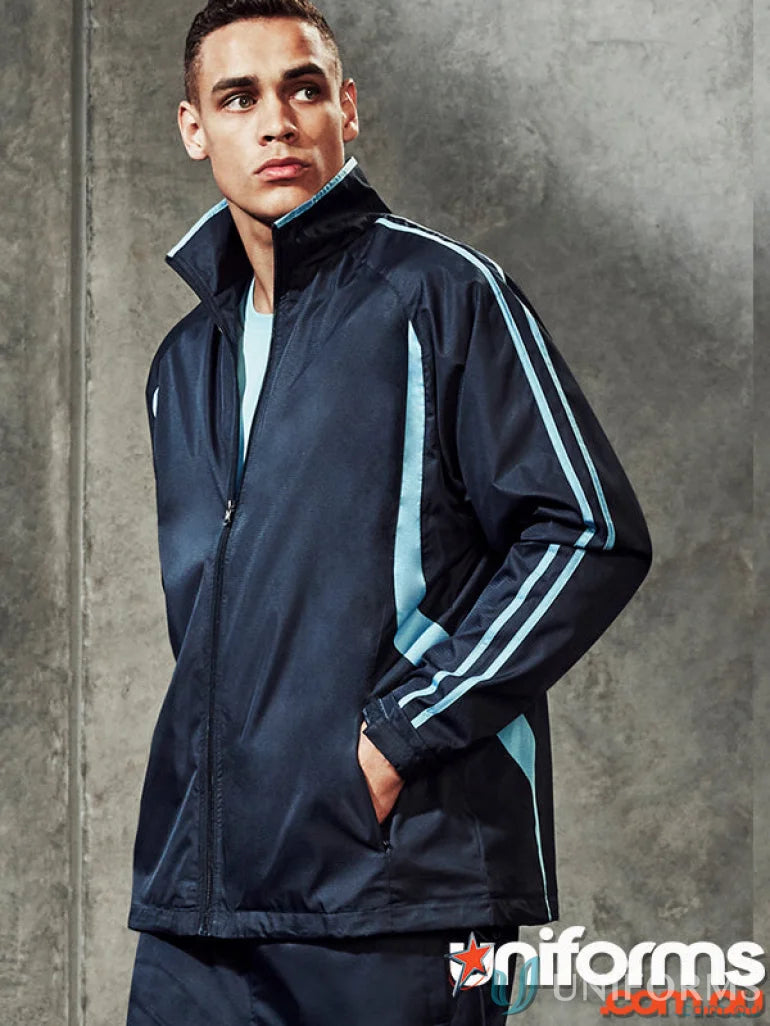 Adults Flash Track Top in dark and light blue with striped sleeves, perfect for biz collection unisex style