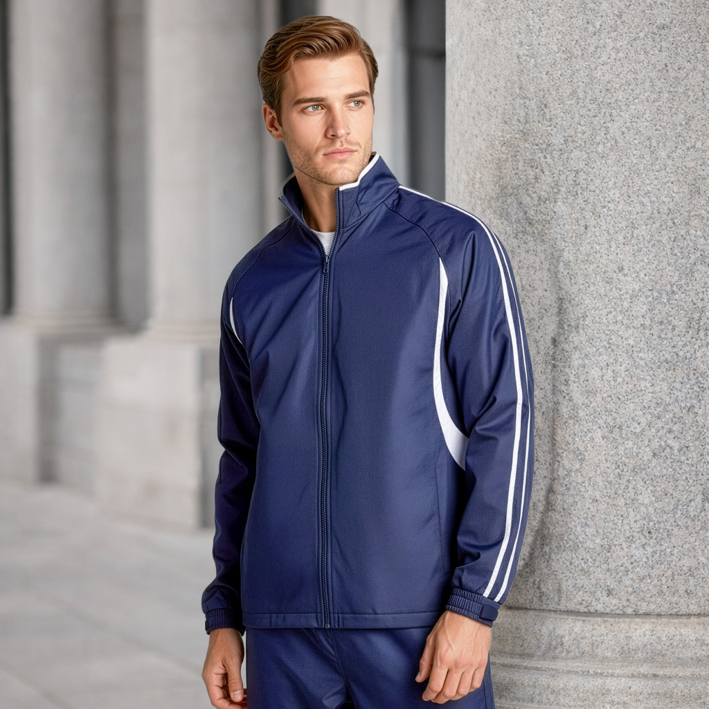 Biz collection unisex adults Flash Track Top navy zip-up jacket with white stripes