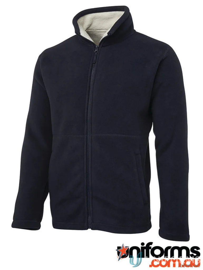 Navy fleece jacket with zip from JB’s Adults Shepherd collection, made of 450gsm bonded microfleece
