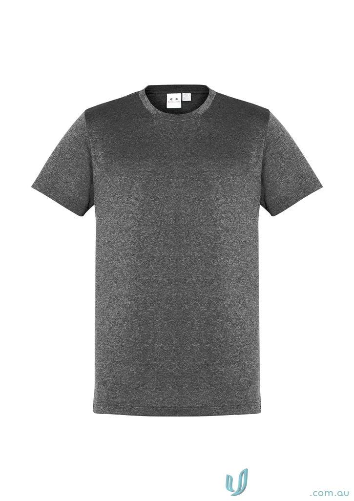 Gray short-sleeved Aero Tee made with t800ms fabric resists shrinking stylishly