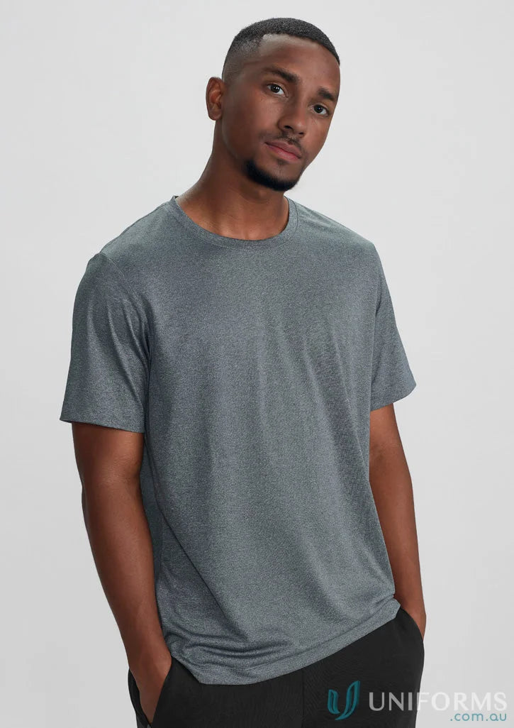 Gray short-sleeved Aero Tee made of t800ms fabric that resists shrinking