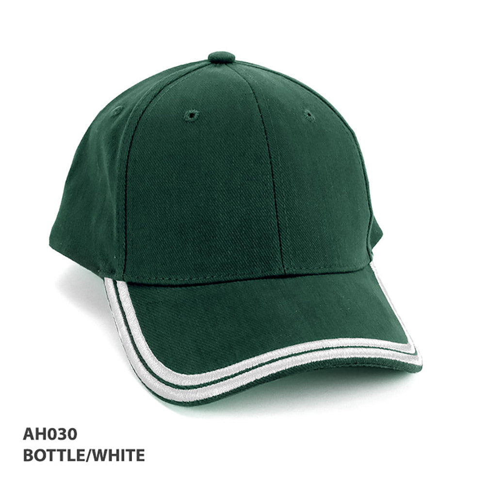 Dark green AH030 HBC cap with white double-stitched brim on heavy brushed cotton