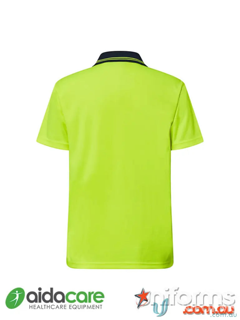 Neon yellow hi-vis polo shirt from Aidacare work uniforms for safety
