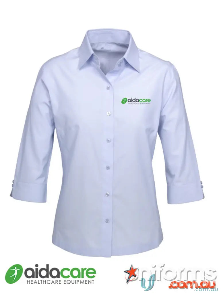 Light blue ladies ambassador shirt from Aidacare EMBx1 for a stylish ladies ambassador look