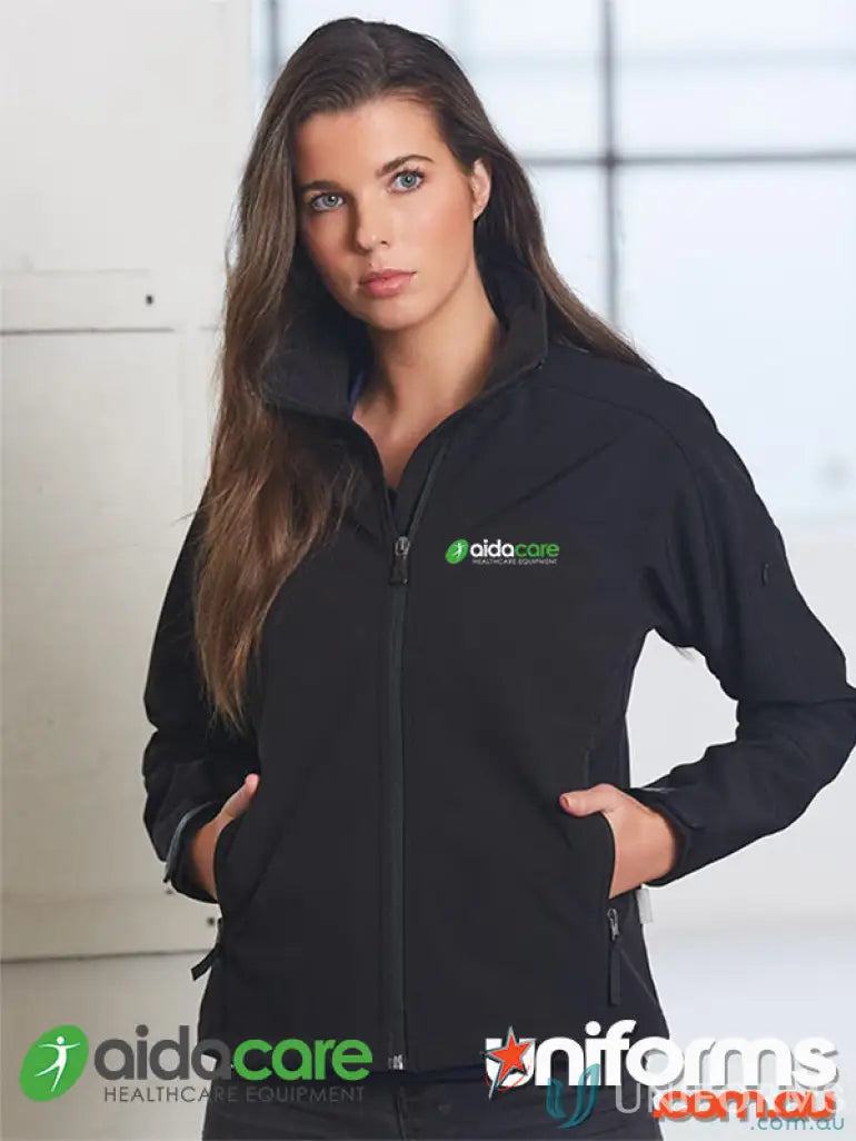 Aidacare Ladies Softshell Jacket in black, perfect for workwear or uniforms