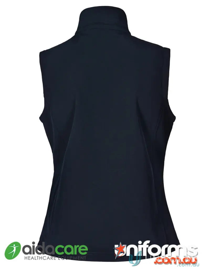 Navy blue softshell vest from Aidacare EMBx1 perfect for work uniforms and casual wear