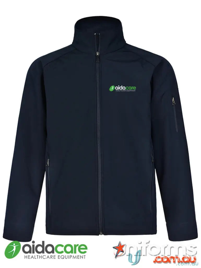 Navy blue Aidacare EMBx1 softshell jacket, a comfy hi-tech jacket for uniforms