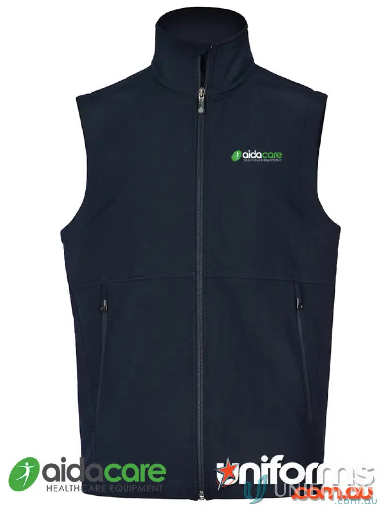 Navy blue zippered vest in Aidacare Unisex Softshell Workwear with 4-way stretch
