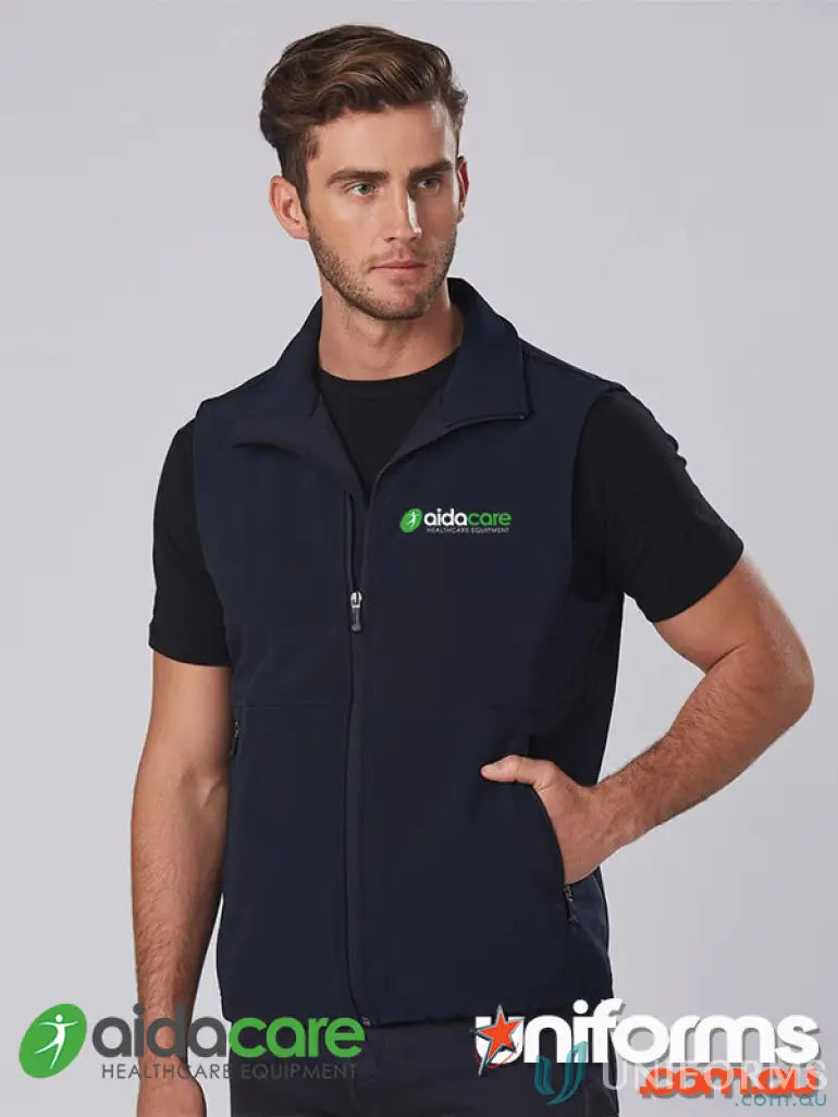 Navy blue zippered vest with 4-way stretch for uniforms and workwear by Aidacare EMBx1