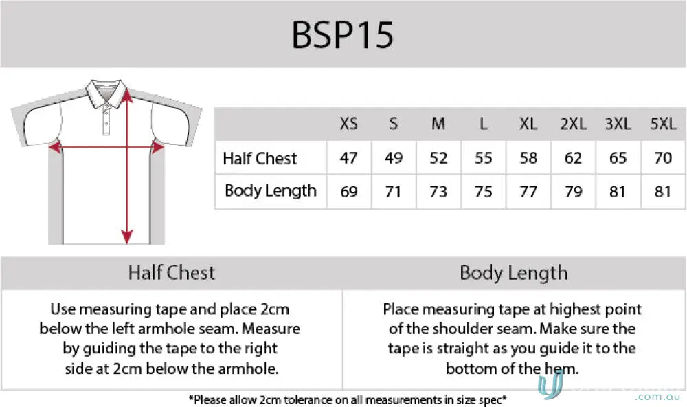 Aidacare EMBx2 Polo size chart for workwear and uniforms polo shirts