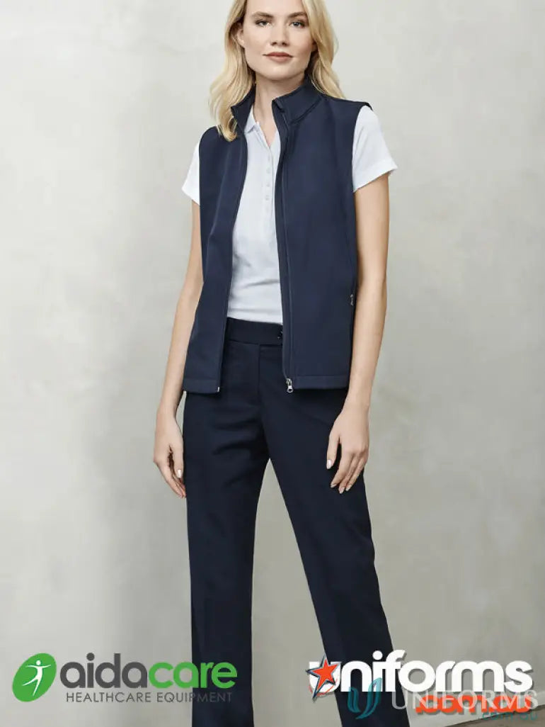 Woman wearing navy Aidacare Ladies Flexi Band Pant, perfect workwear and uniforms