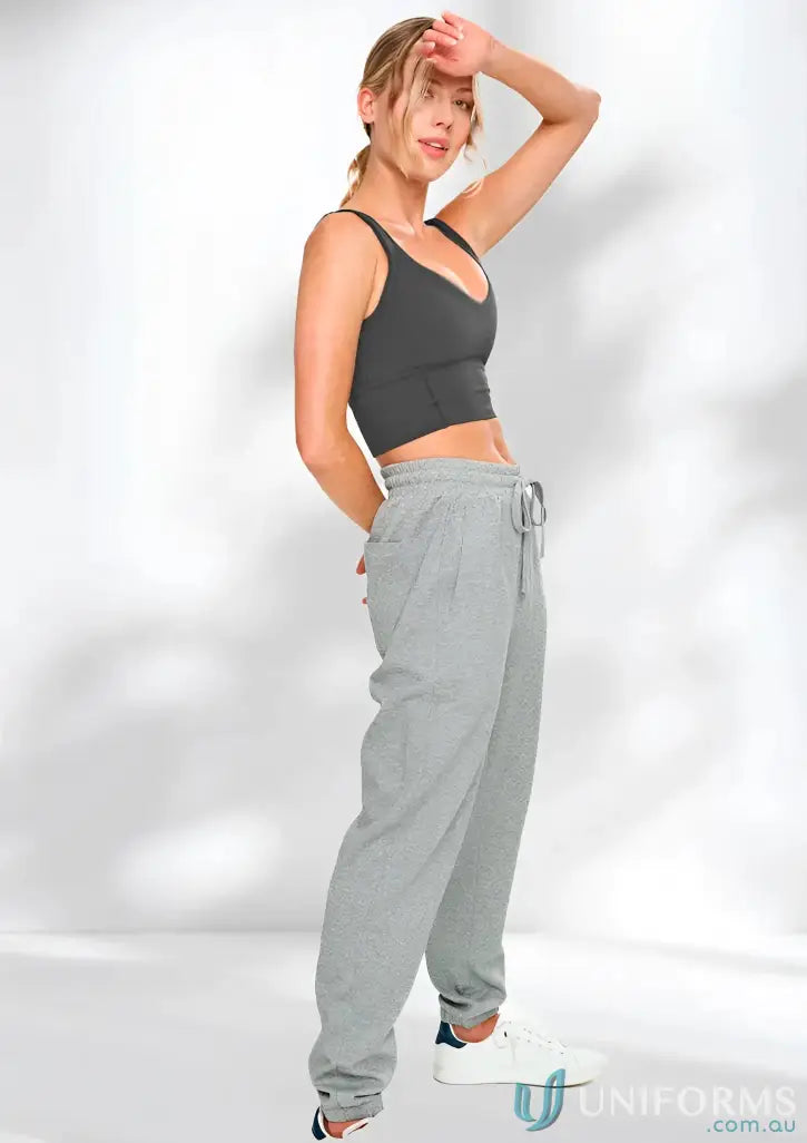 Gray airlayed cvc sweat pants with relaxed fit and elastic waistband perfect for comfortable work uniforms and workwear