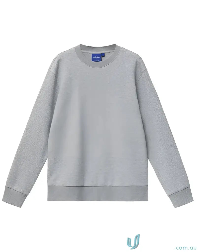 A soft heather gray airlayed cvc sweater with ribbed cuffs perfect for comfortable workwear and uniforms