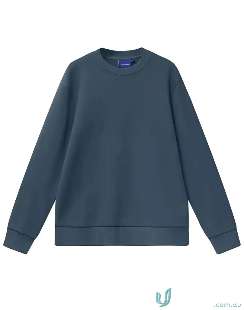 Dark teal airlayed cvc sweater crewneck with long sleeves ribbed cuffs perfect for workwear and uniforms