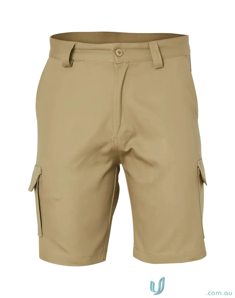 Khaki cotton pre-shrunk drill cargo shorts from AIW Heavy Cotton Drill collection
