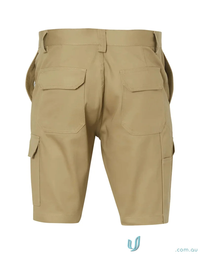 Khaki cotton pre-shrunk drill cargo shorts from AIW Heavy Cotton Drill line