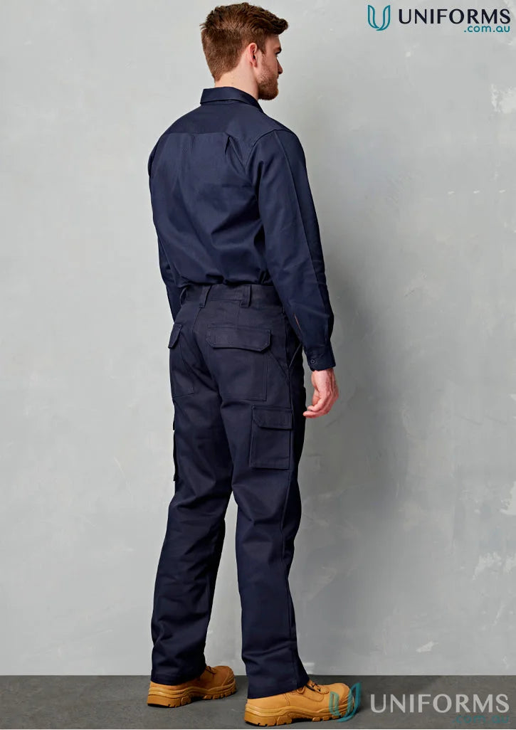 Male model wearing AIW Heavy Cotton Pre-Shrunk Drill Pants with work shirt and boots
